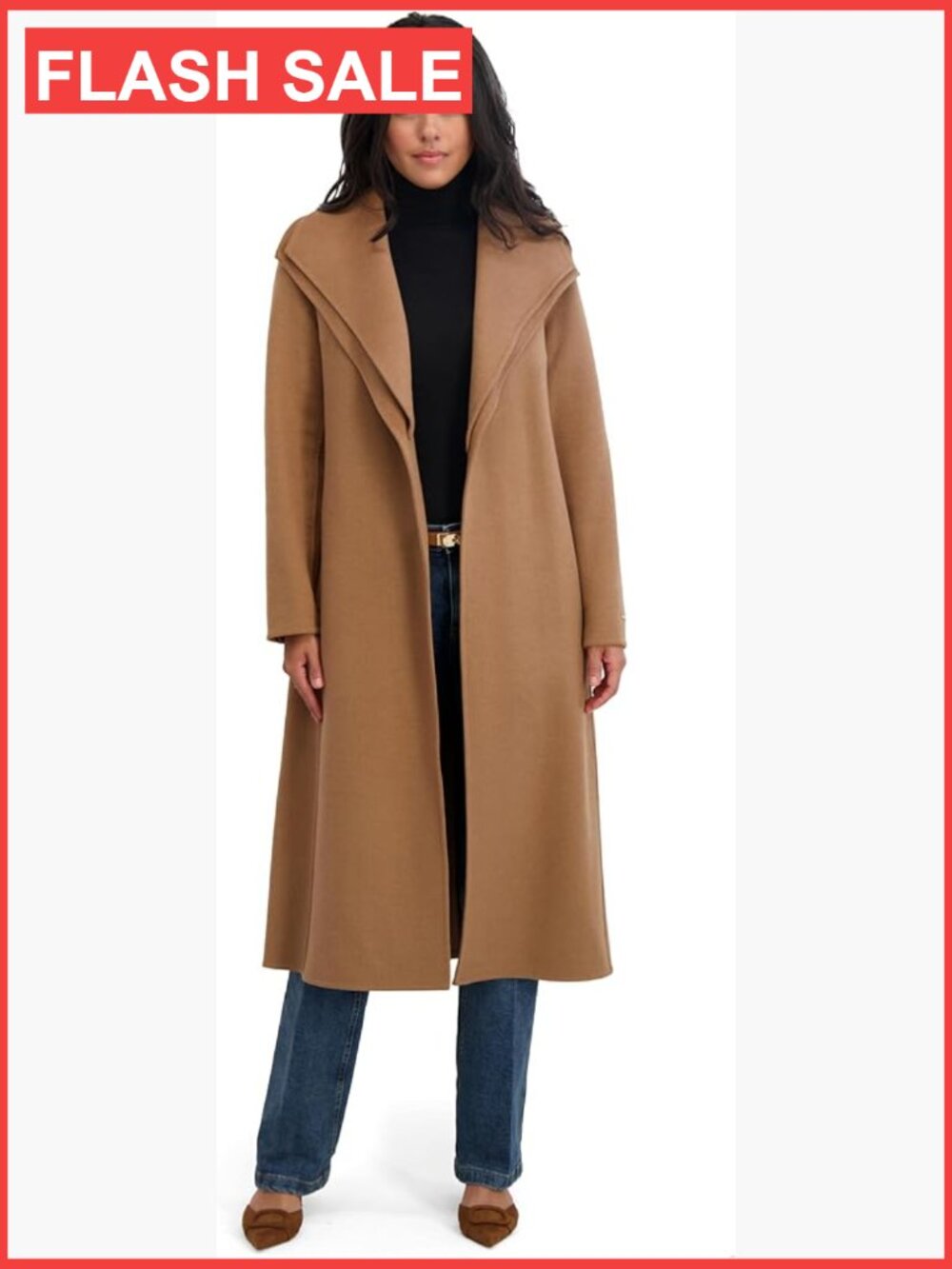 Slim Fit Double-Faced Wool Blend Wrap Coat with Tie Belt
